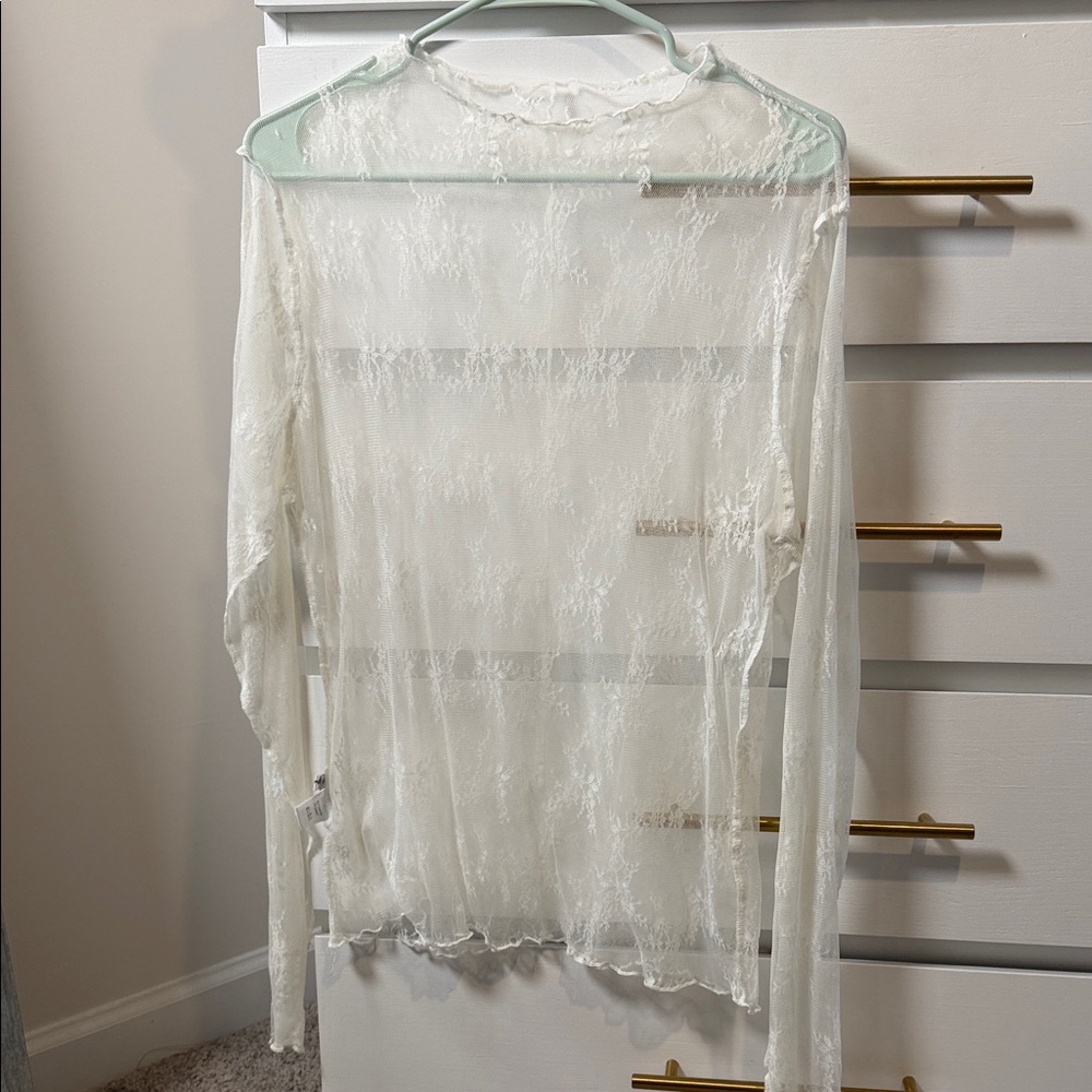 Amazon Women's Sheer Lace Top - White